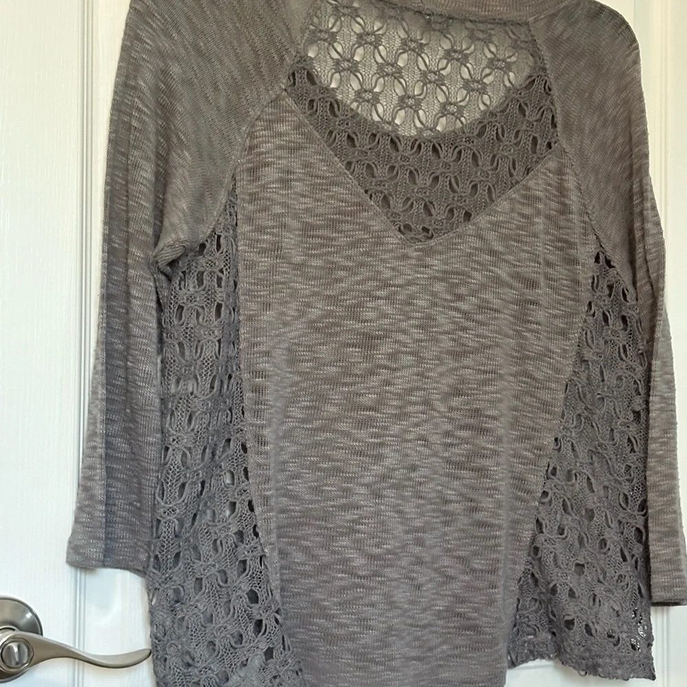 Gray Women's Crochet Knit Top - Picture 2 of 3